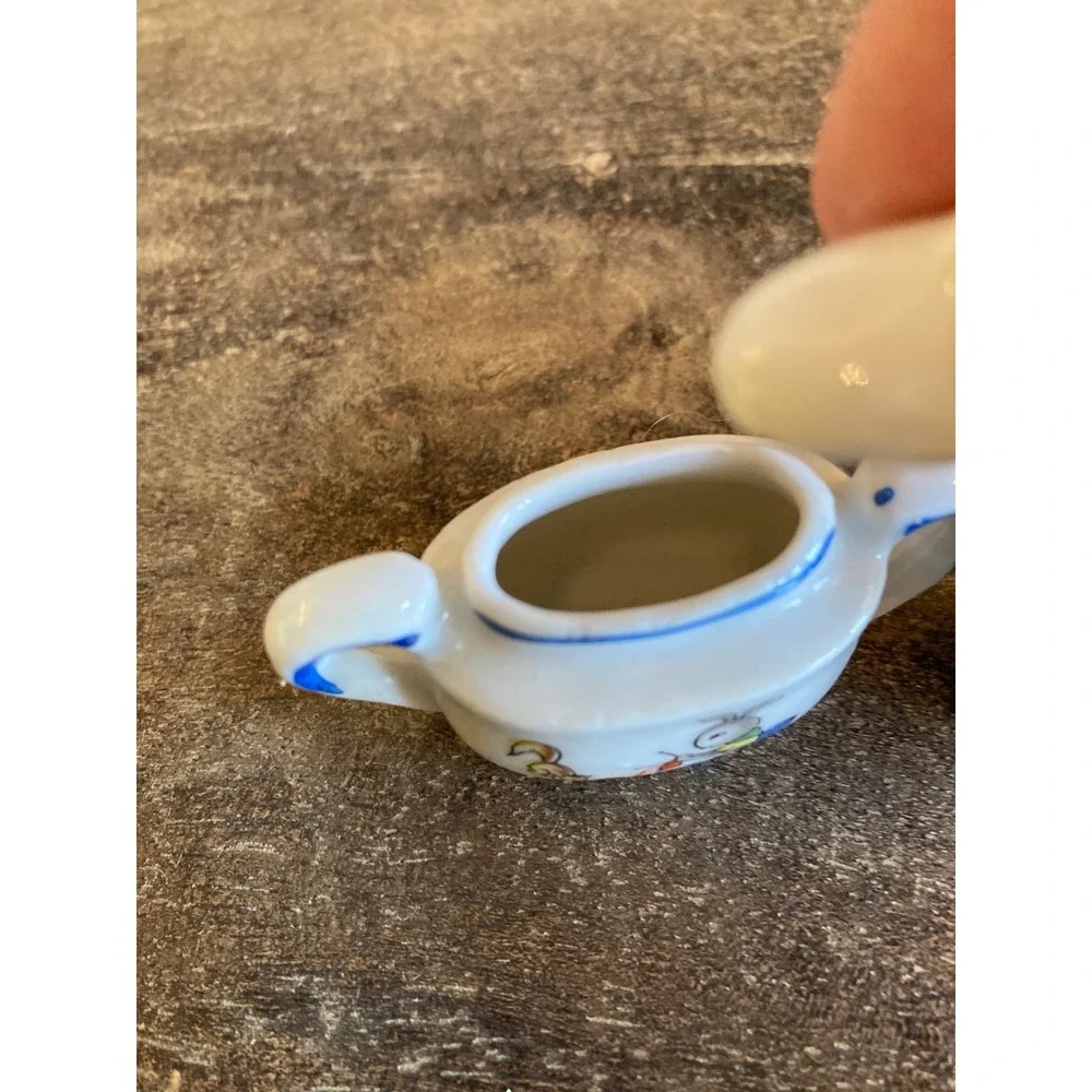 Vintage Miniature Porcelain Tea Set Bunny Squirrel Knitting Made in‎ Japan 8pc